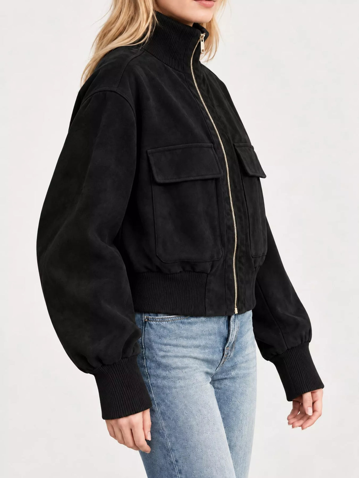 Suede Zip-Up Pocket Jacket — side view