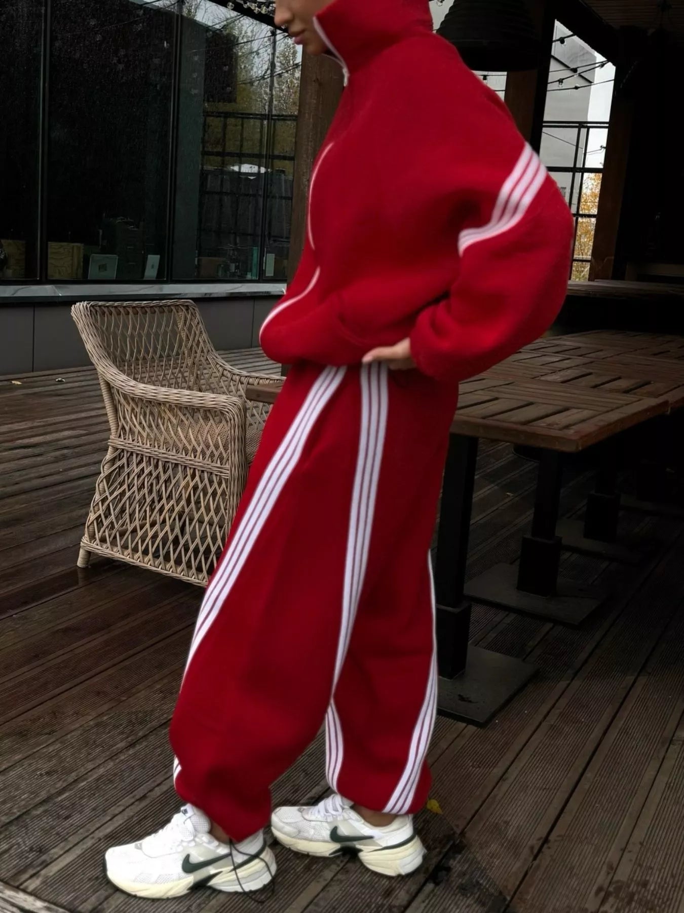 Trendsi Contrast Striped Zip Up Top and Pants Set -