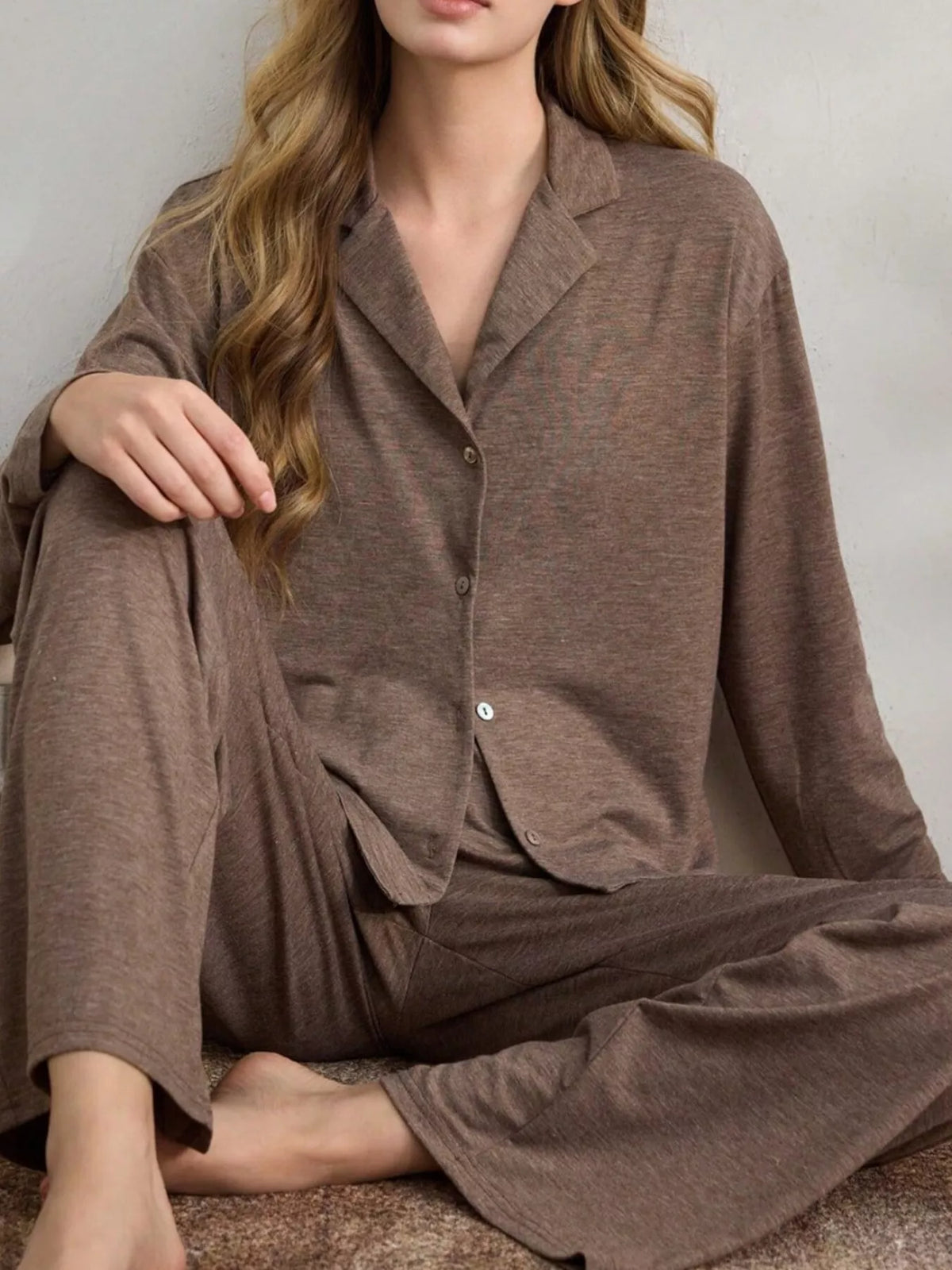 Trendsi Button-Down Top and Wide-Leg Pants Lounge Set -