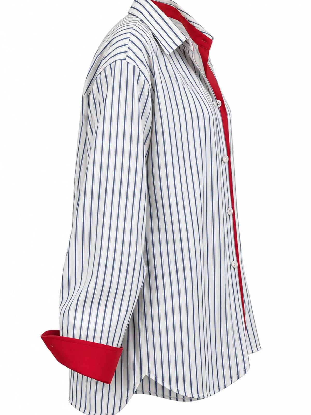 Contrast Trim Striped Long Sleeve Shirt in red-trimmed stripes