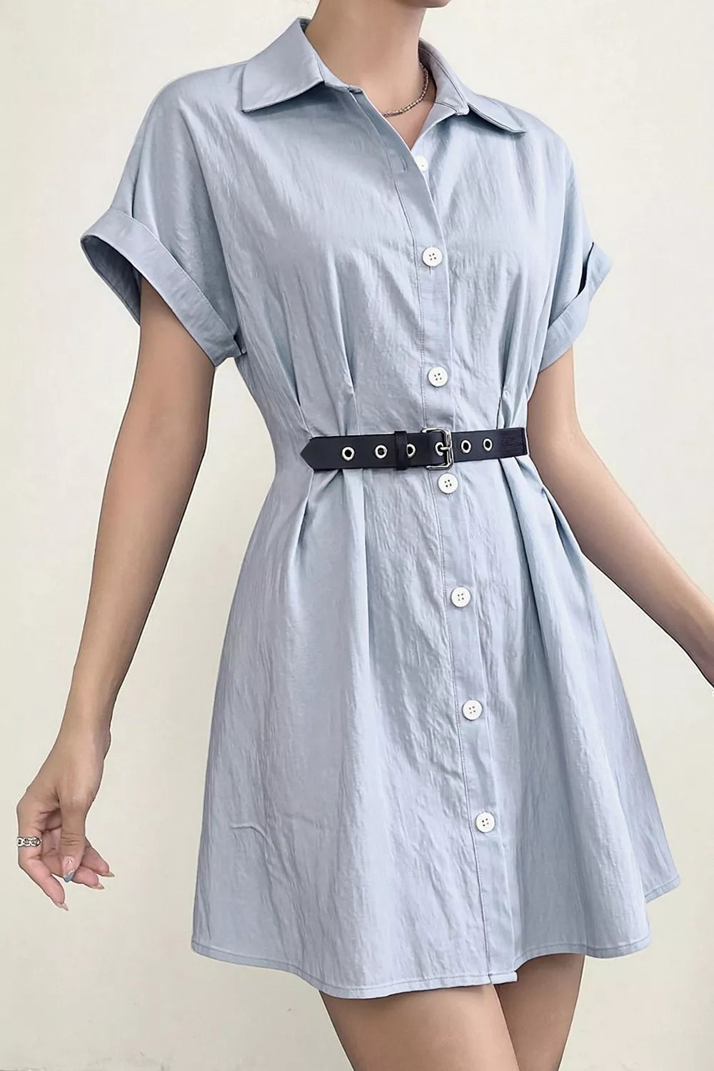 Trendsi Button Up Short Sleeve Shirt Dress -