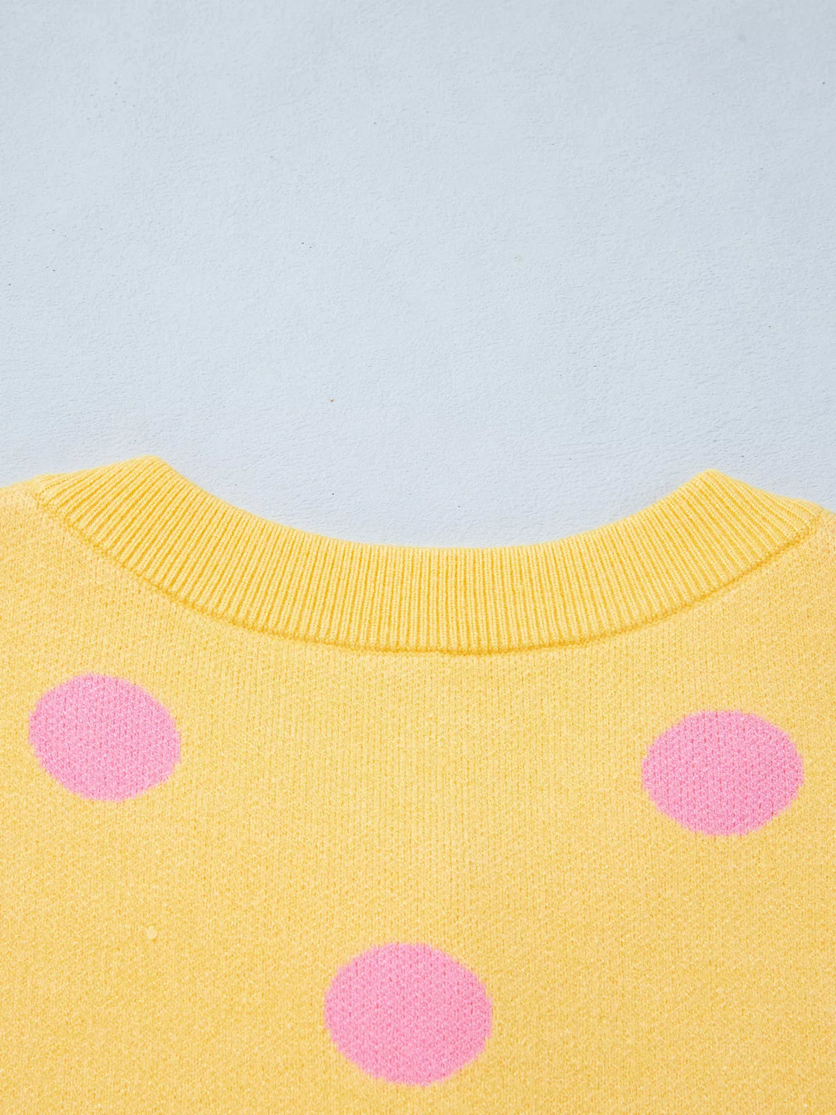 Polka Dot Button Front Long Sleeve Sweater Cardigan, back neckline detail