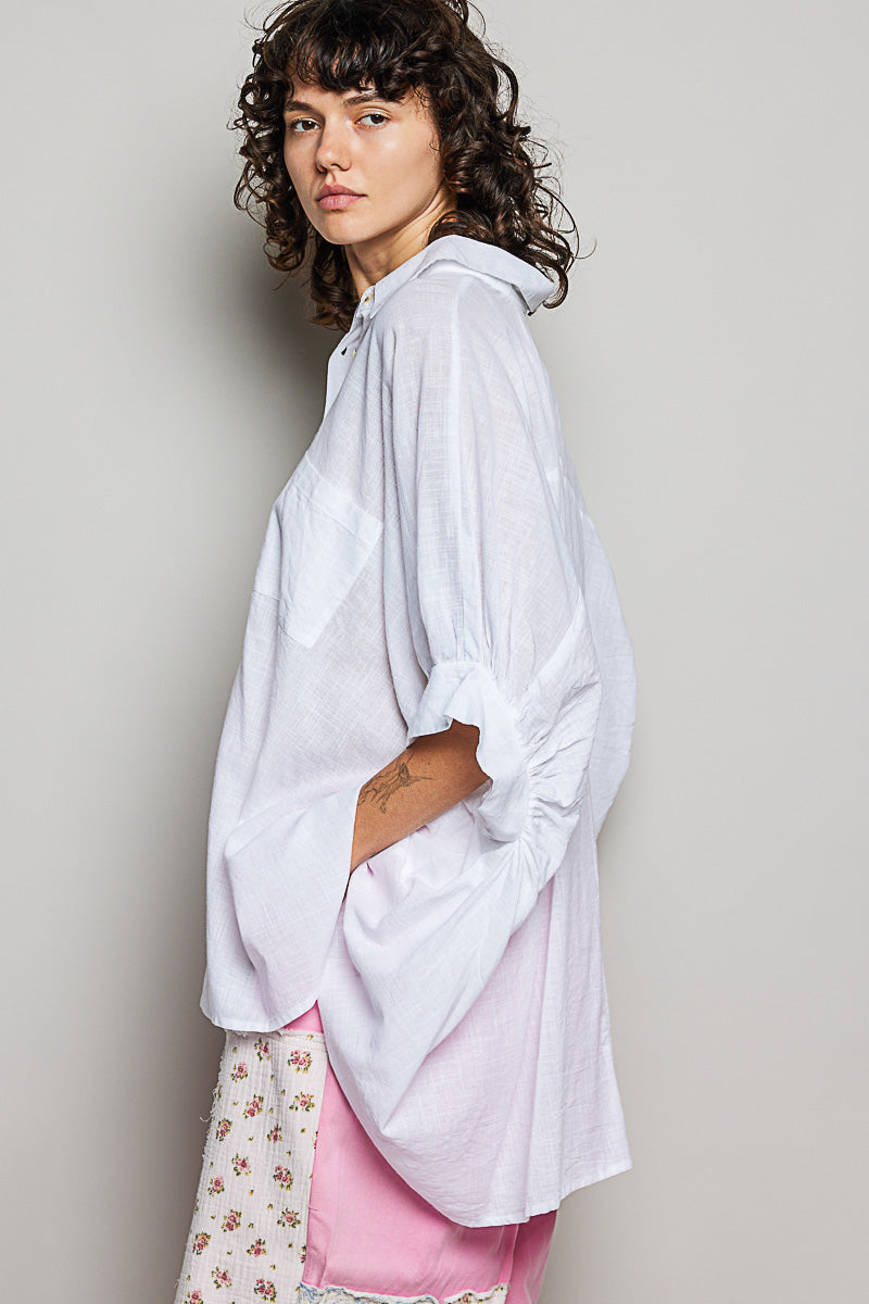 Women's 100% Cotton Button-Down Half-Dolman Sleeve Shirt — product view 3