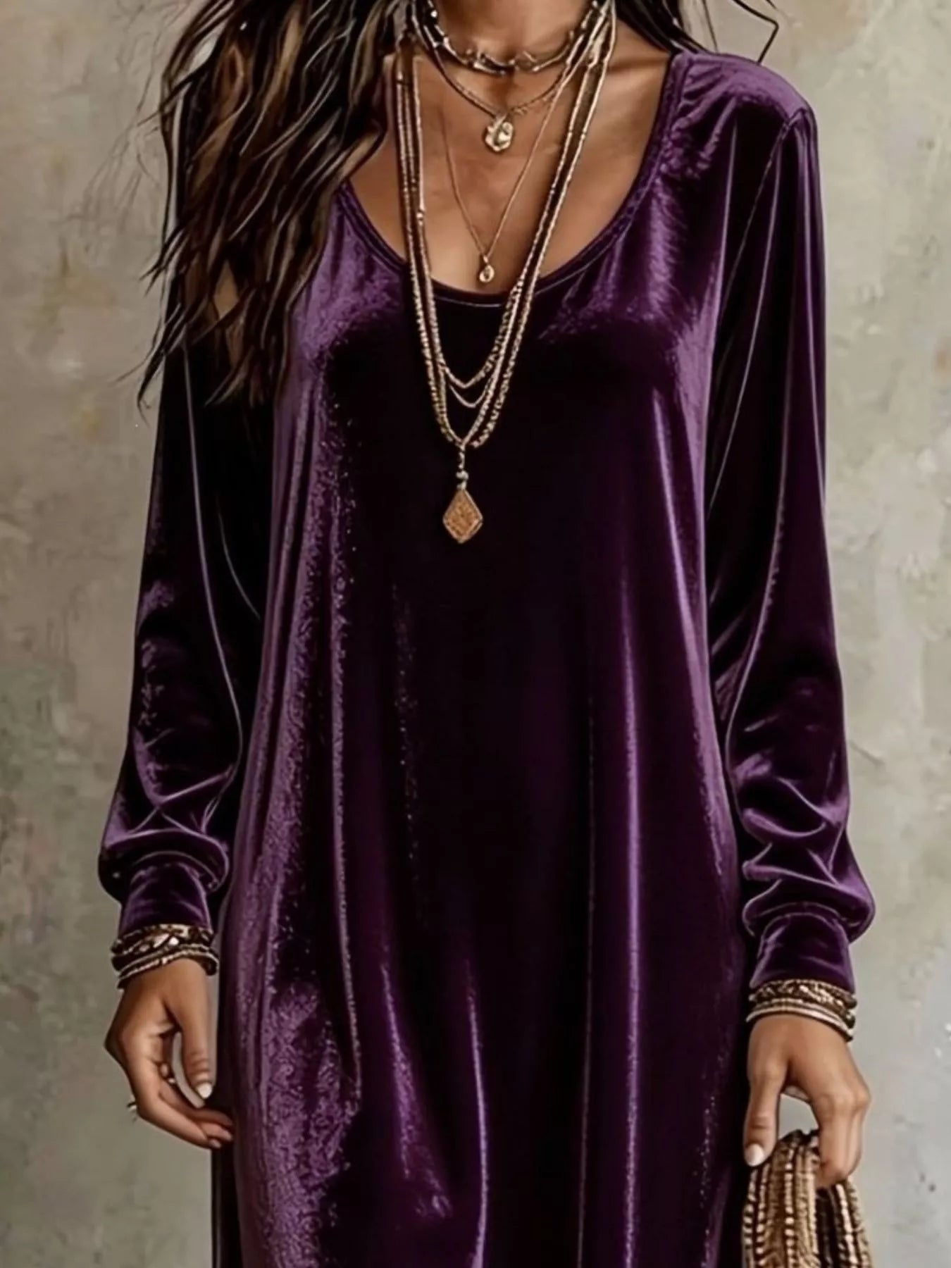 Trendsi Velvet Maxi Dress with Flowy Hem -