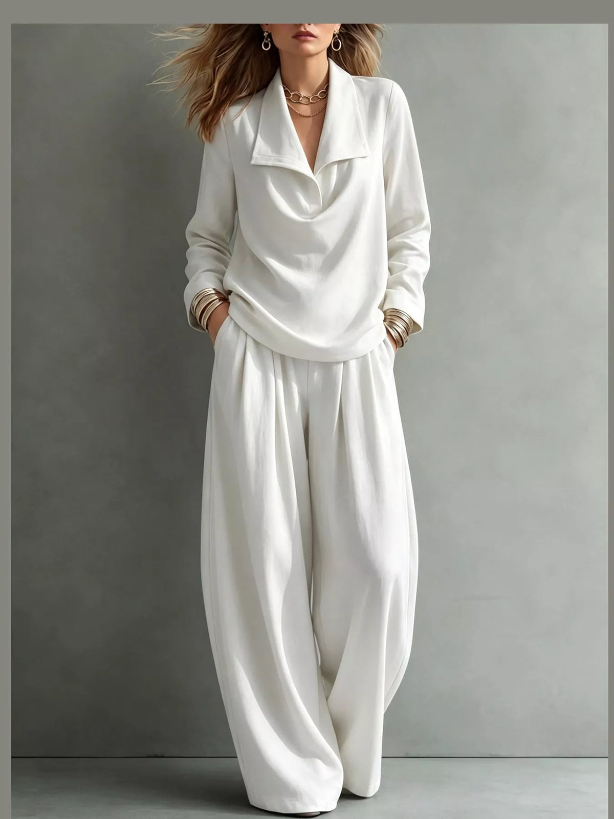 Top and Wide-Leg Pants Set — front view