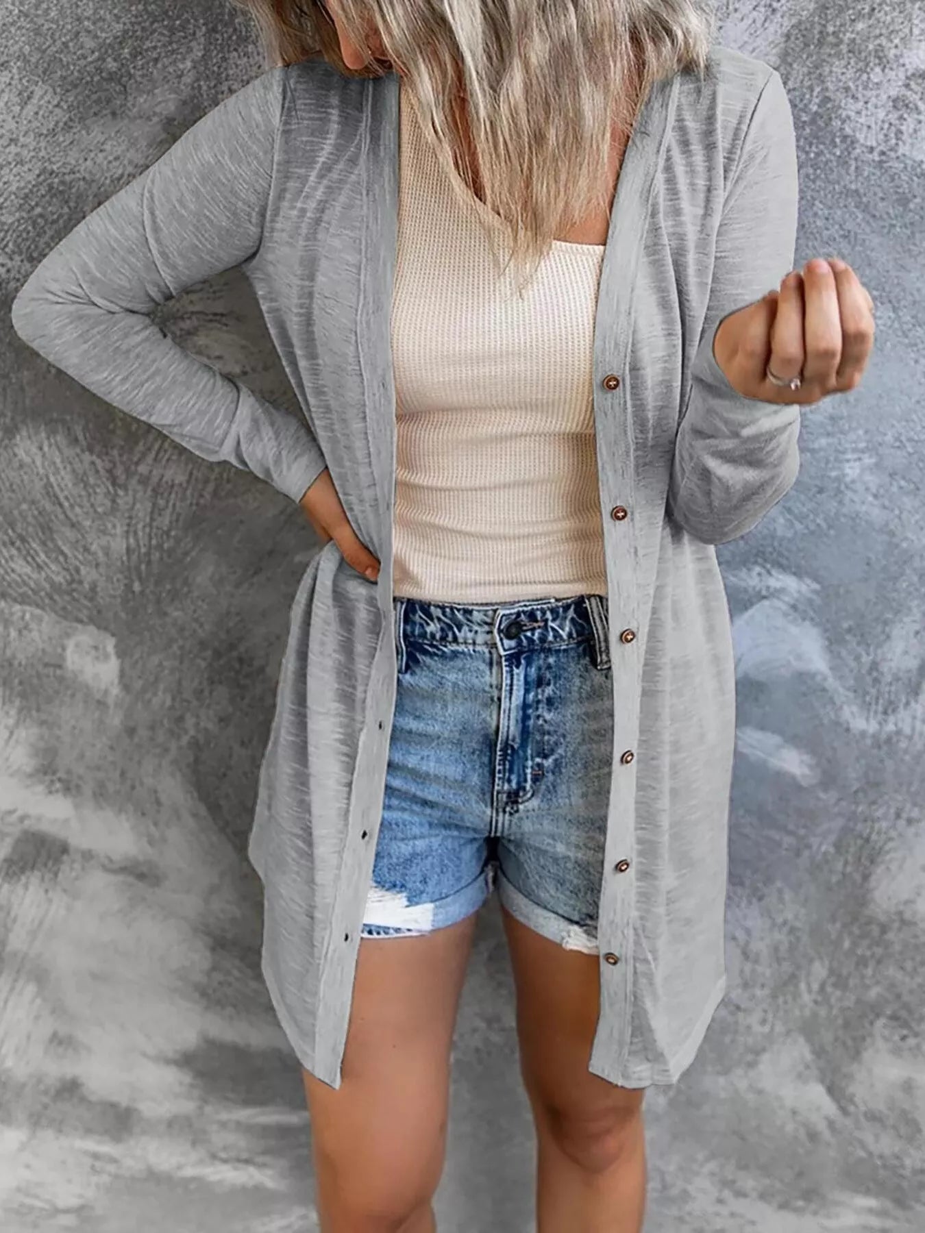 Trendsi Full Size Lightweight Button-Up Cardigan Plus Size - Shirts