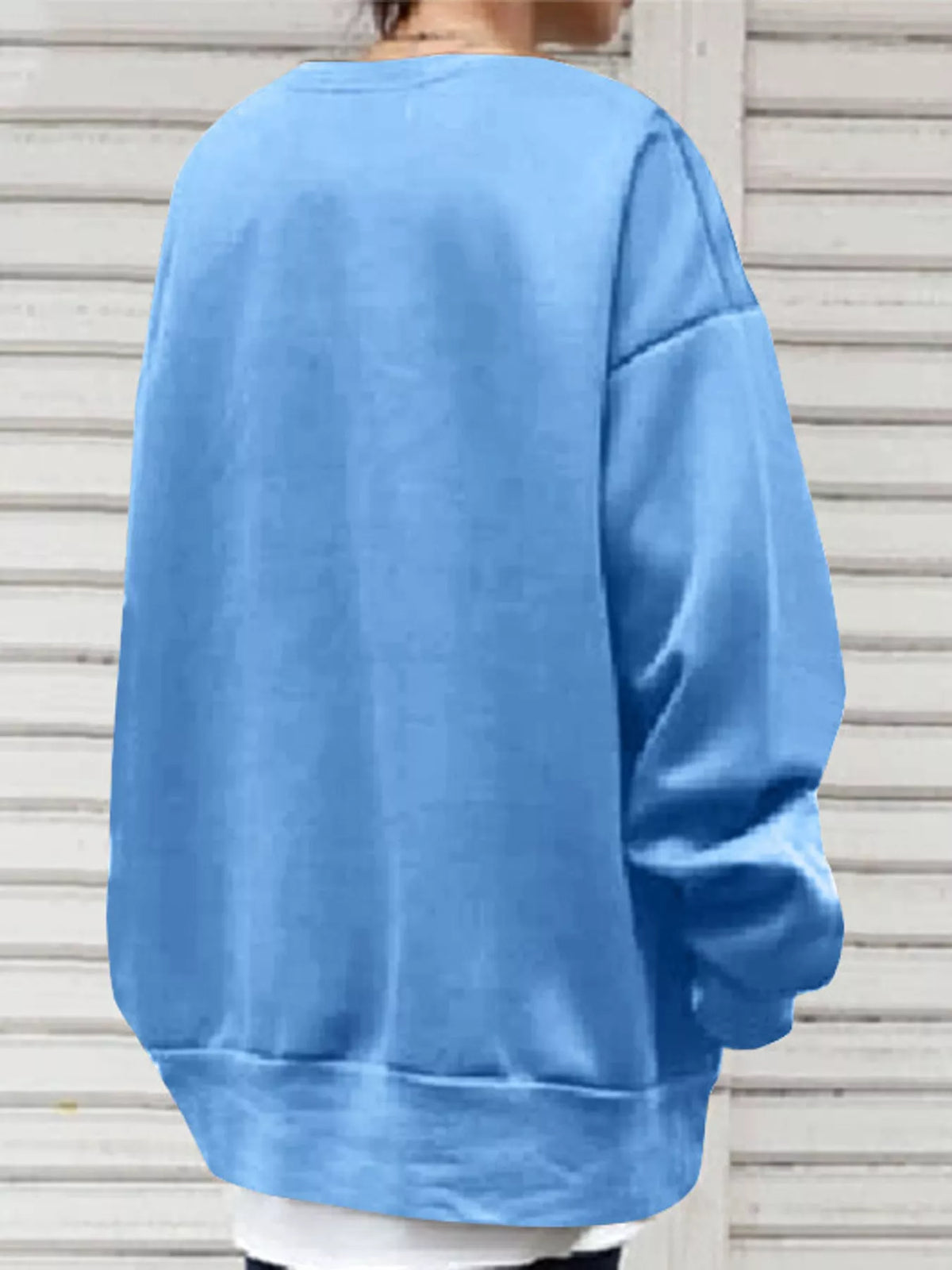 Light Blue relaxed sweatshirt, back view