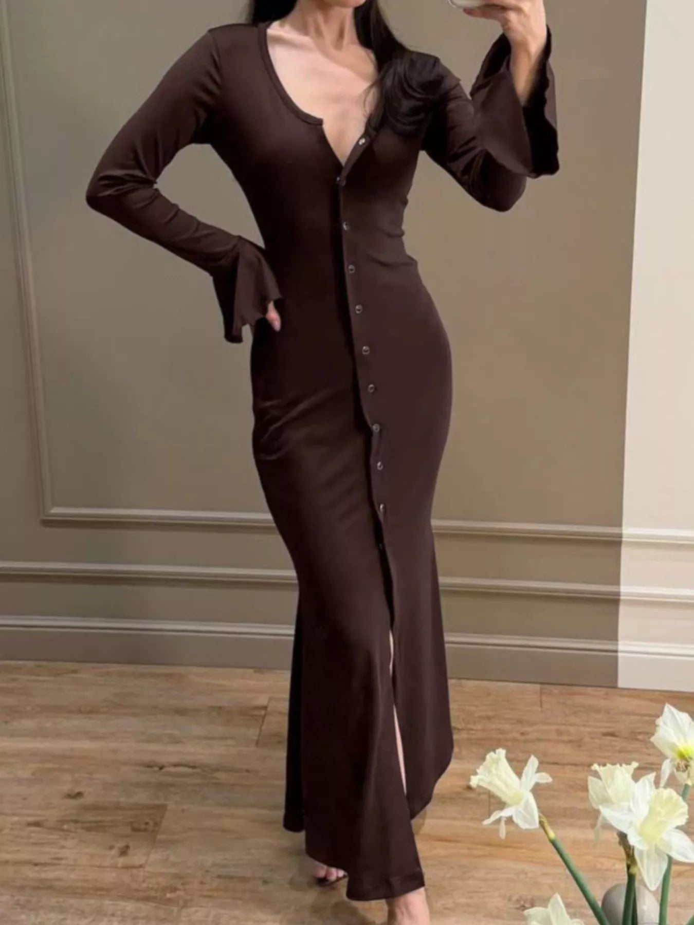 Trendsi Button-Down Bodycon Maxi Dress -
