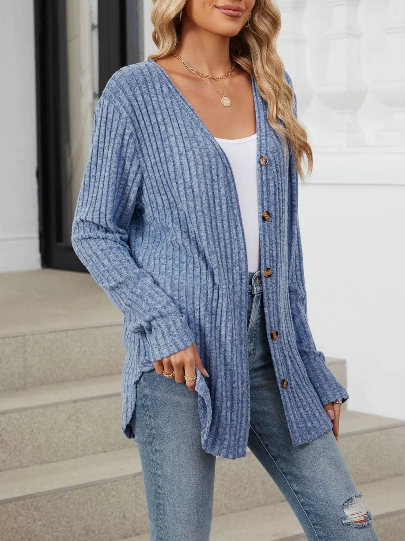 Trendsi Ribbed Button-Up Cardigan -