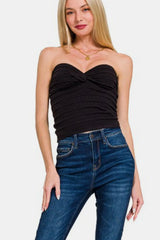 Trendsi Zenana Ruched Twisted Sweetheart Neck Top -