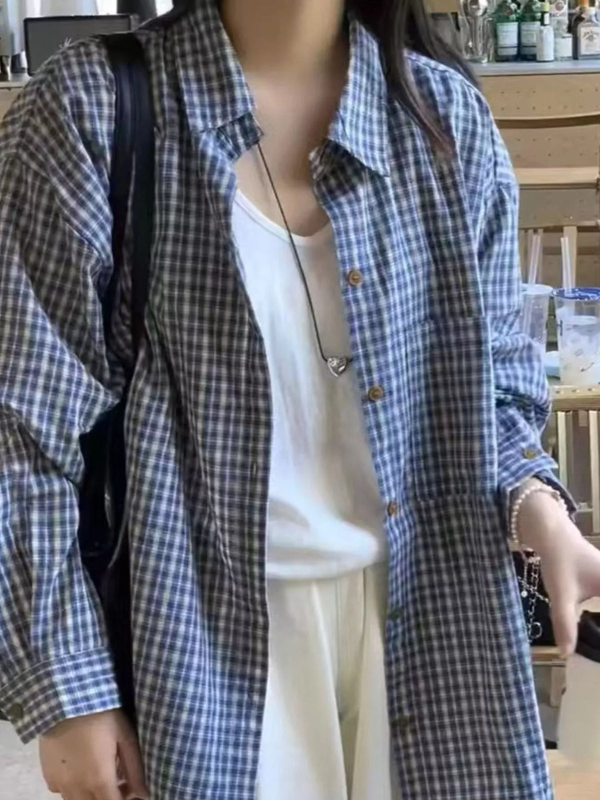 Oversized Plaid Button-Down Shirt — front view