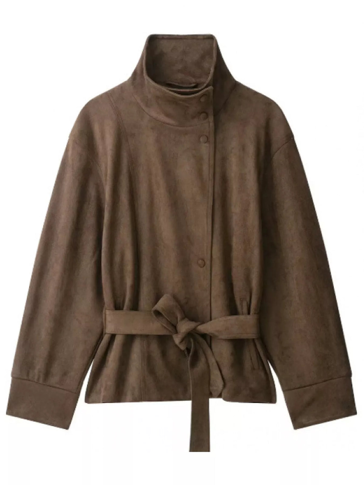 Belted Jacket in brown, front view