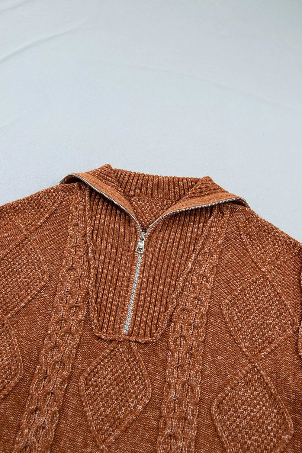 Trendsi Zip-Up Cable Knit Drop Shoulder Sweater Dress -
