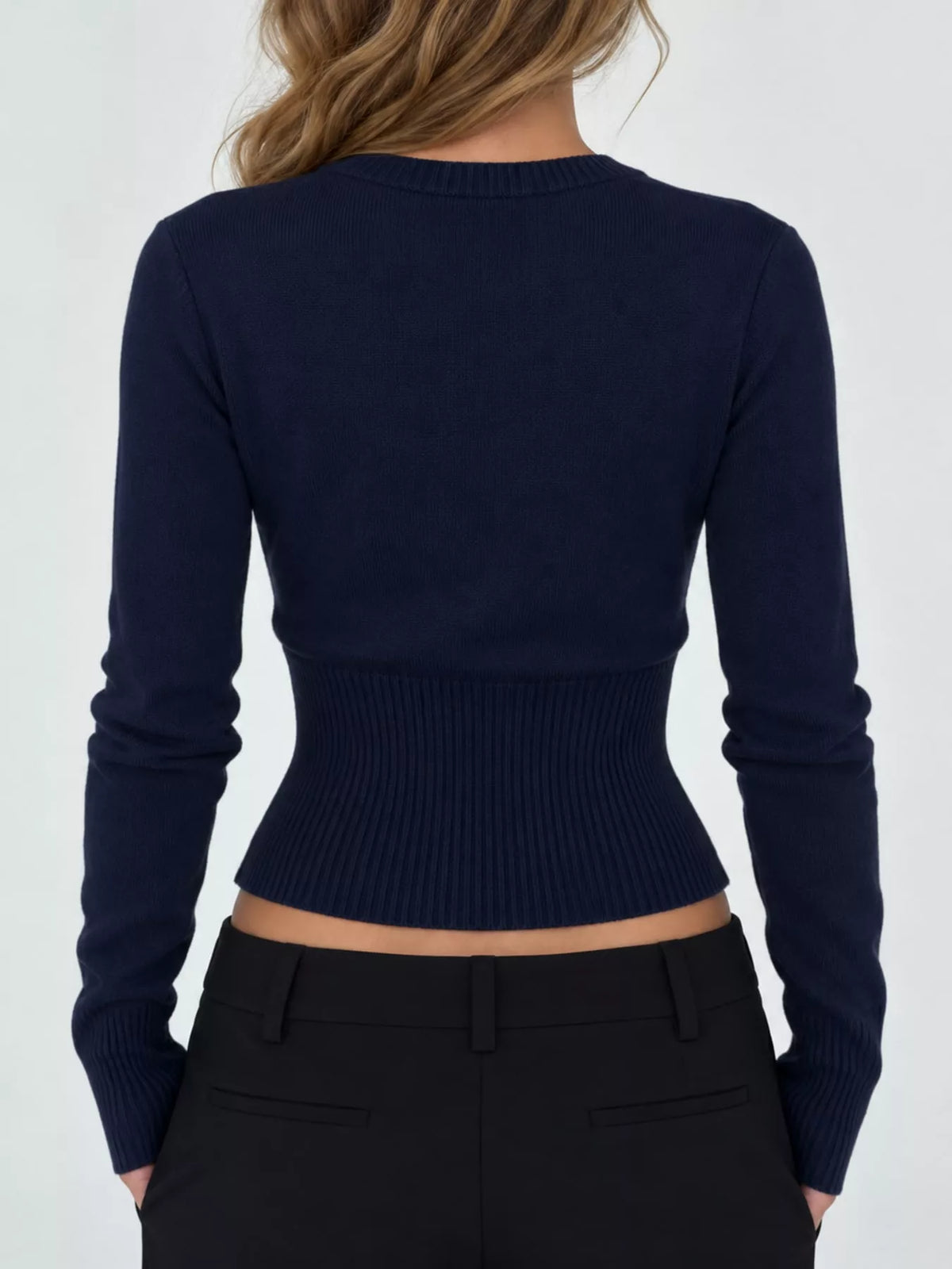 Slim-fit Ribbed Knit Button-Down Cardigan, back view