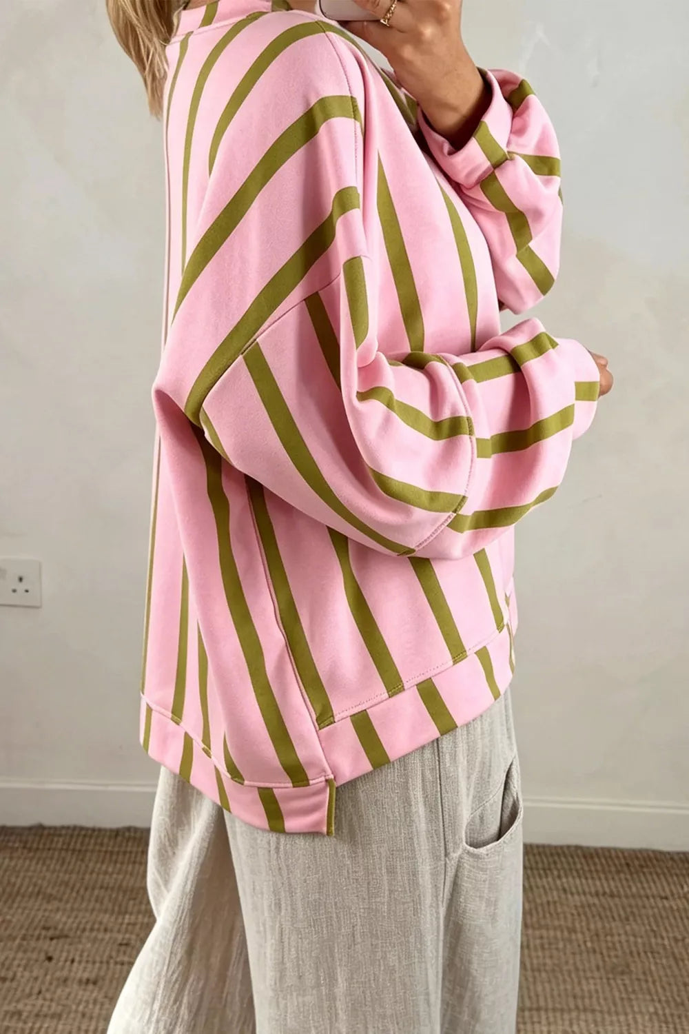 Trendsi Striped Dropped Shoulder Oversized Sweatshirt -