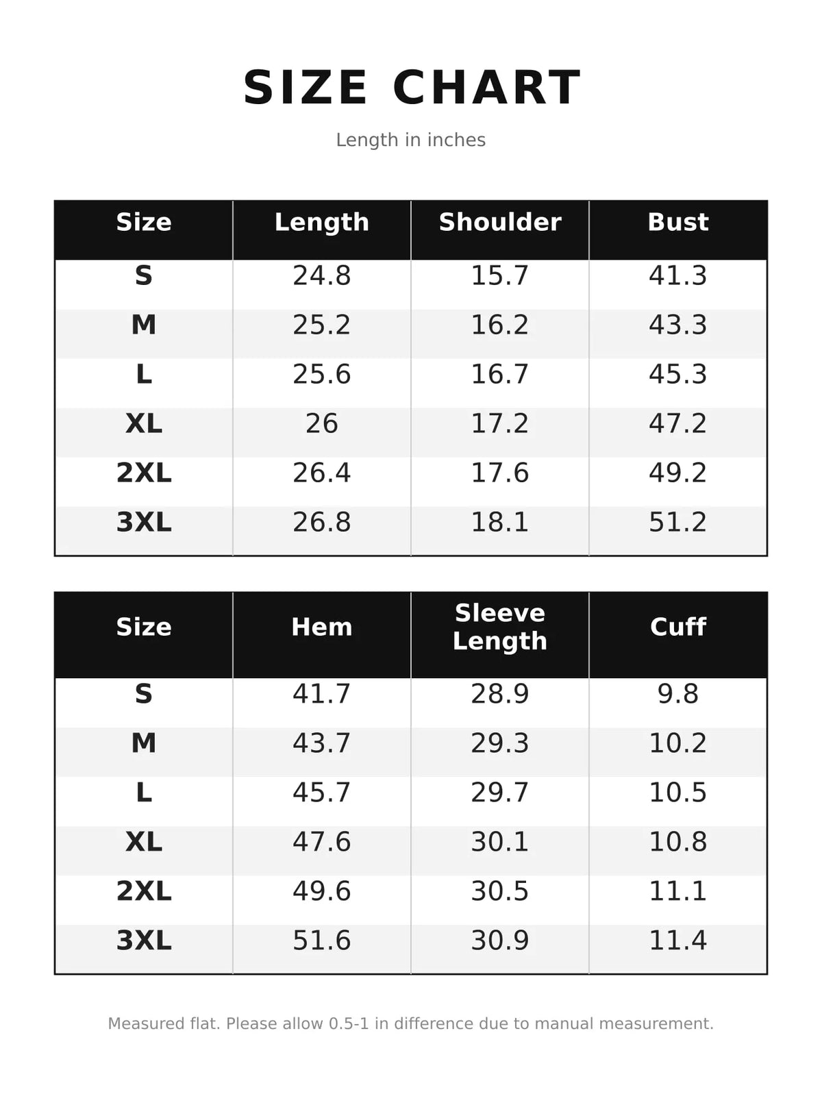 Waffle and denim blouse, size chart
