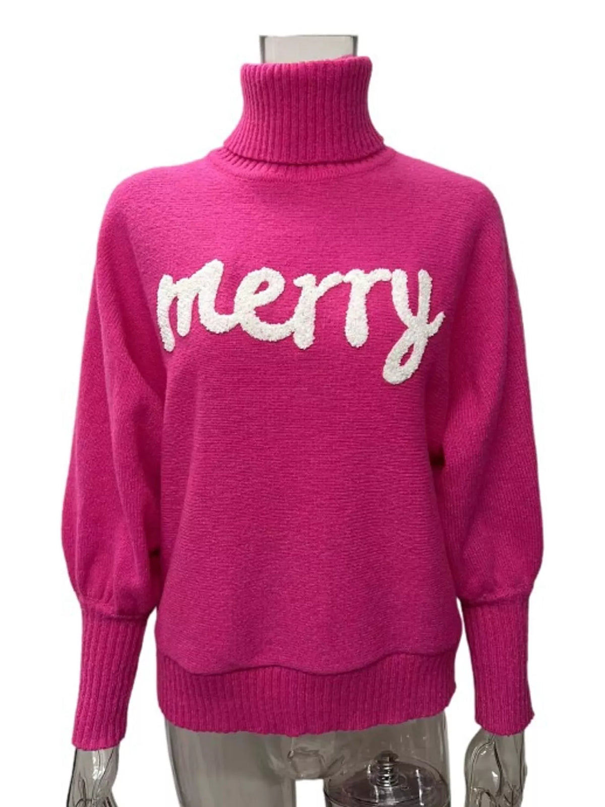 Hot Pink lettering turtleneck sweater