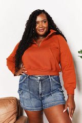 Trendsi Double Take Half-Zip Long Sleeve Cropped Hoodie -