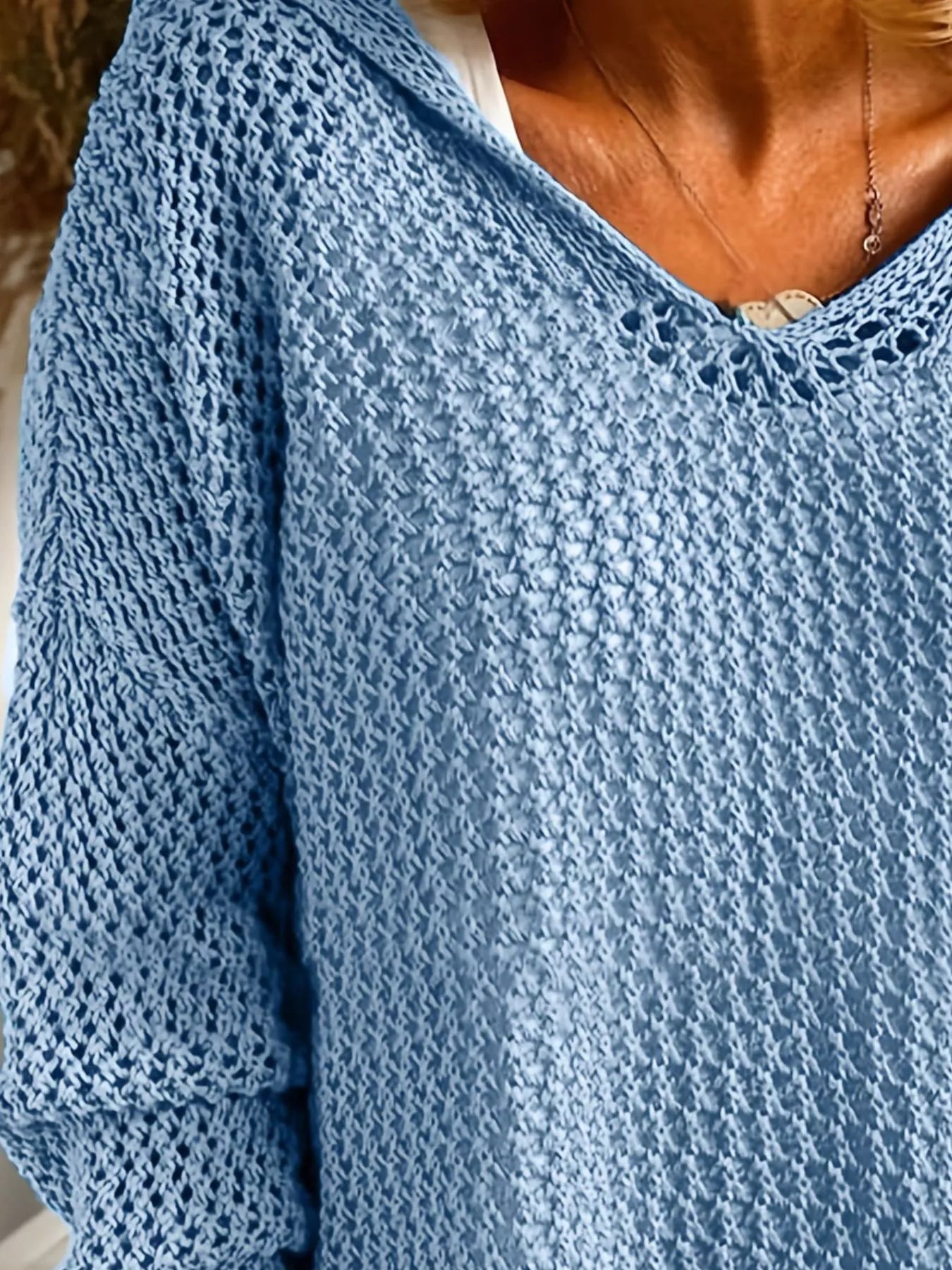 Trendsi Openwork Long Sleeve Hooded Knit Cover Up -