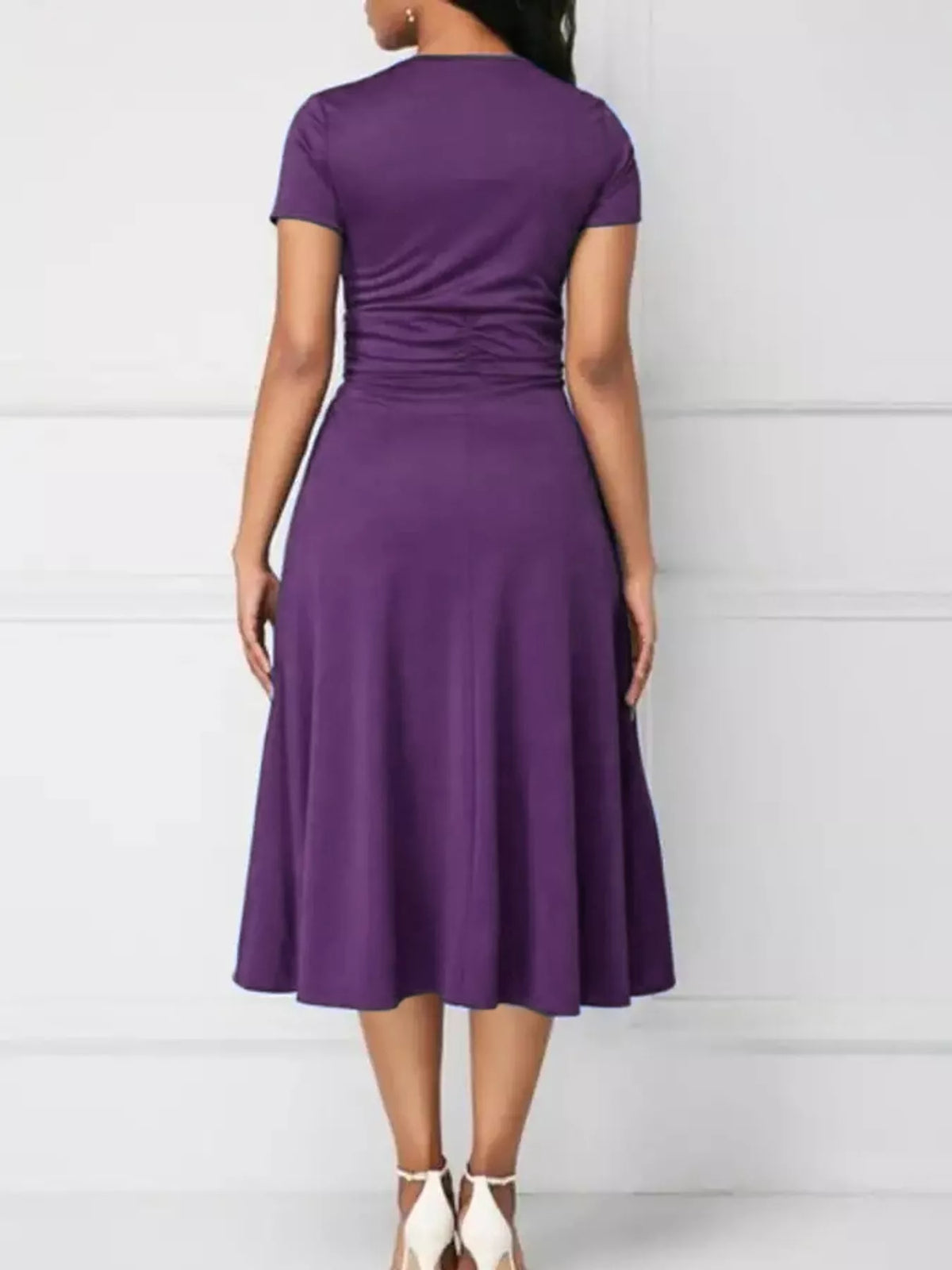 Decorative Buckle Short Sleeve Dress — back view