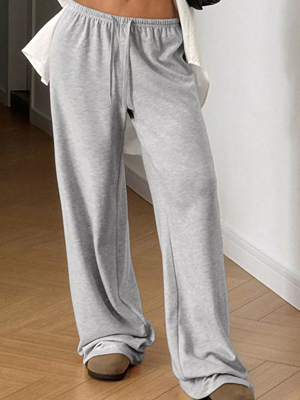 Light Gray wide-leg drawstring pants