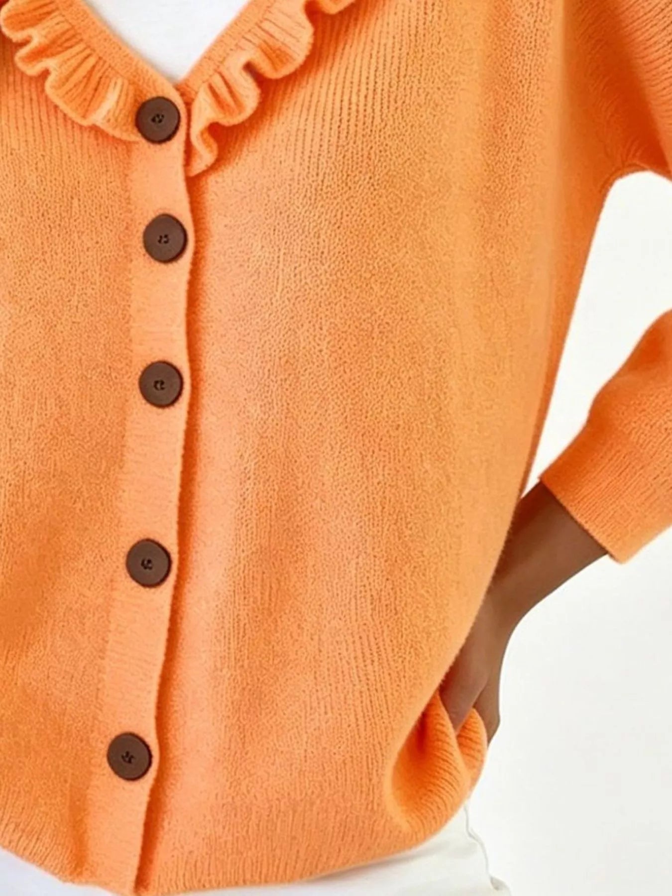Trendsi Ruffled Neckline Button-Up Cardigan -