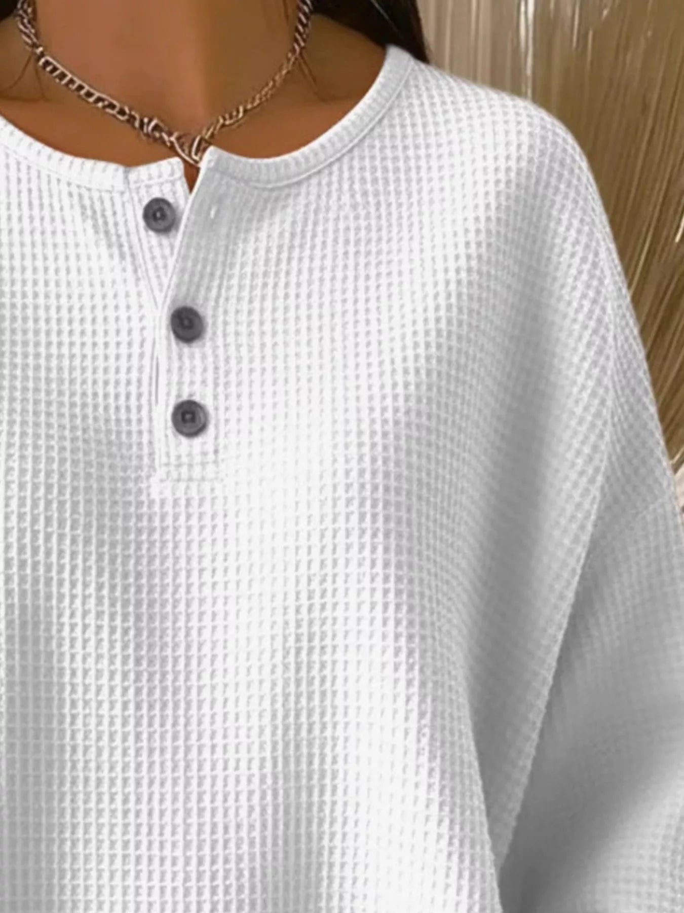 Trendsi Full Size Waffle Knit Button Detail Top Plus Size -