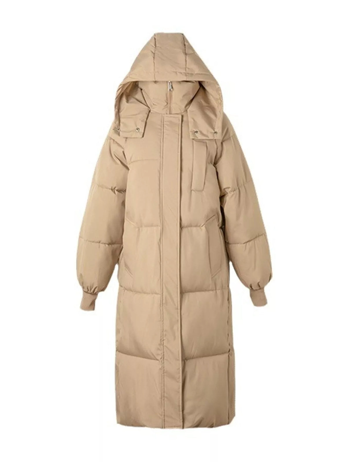 Longline puffer coat, tan flat front