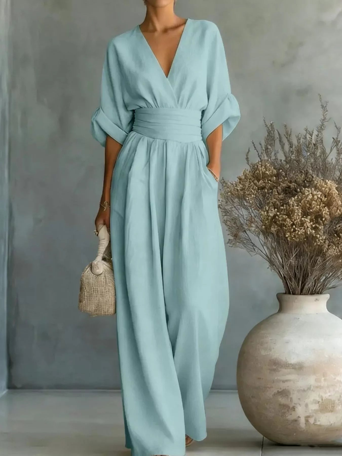 Trendsi Full Size Half Sleeve Wide-Leg Jumpsuit Plus Size -
