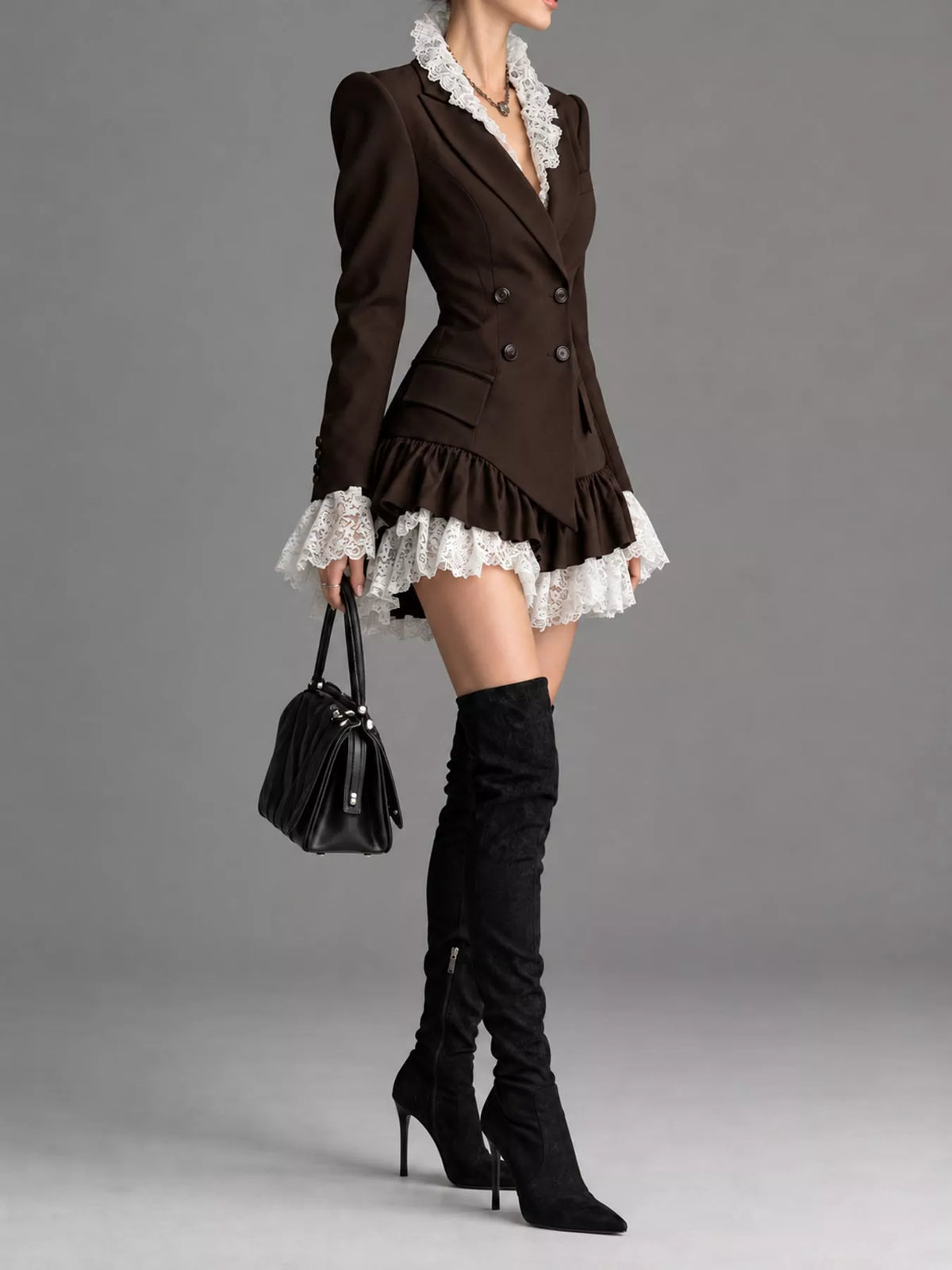 Collared long sleeve mini dress, side view