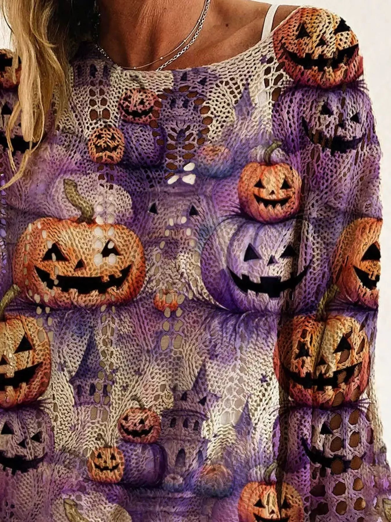 Trendsi Full Size Halloween Pumpkin Loose Knit Cover Up Plus Size -