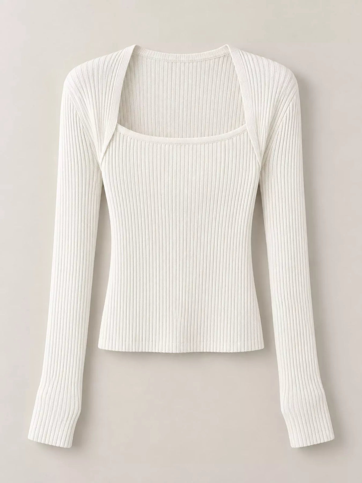White square neck ribbed knit slim-fit top