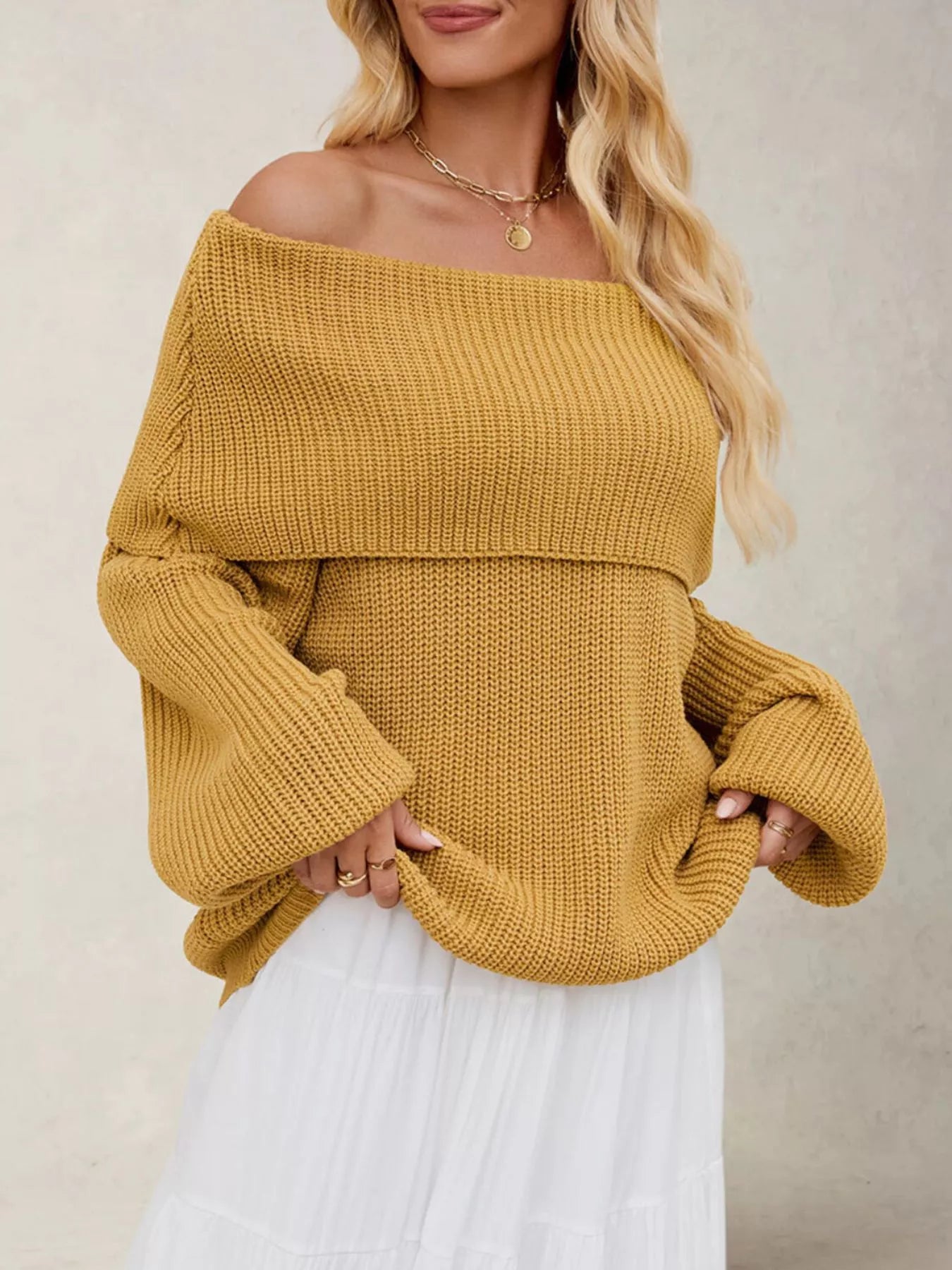 Trendsi Off-Shoulder Long Sleeve Sweater -