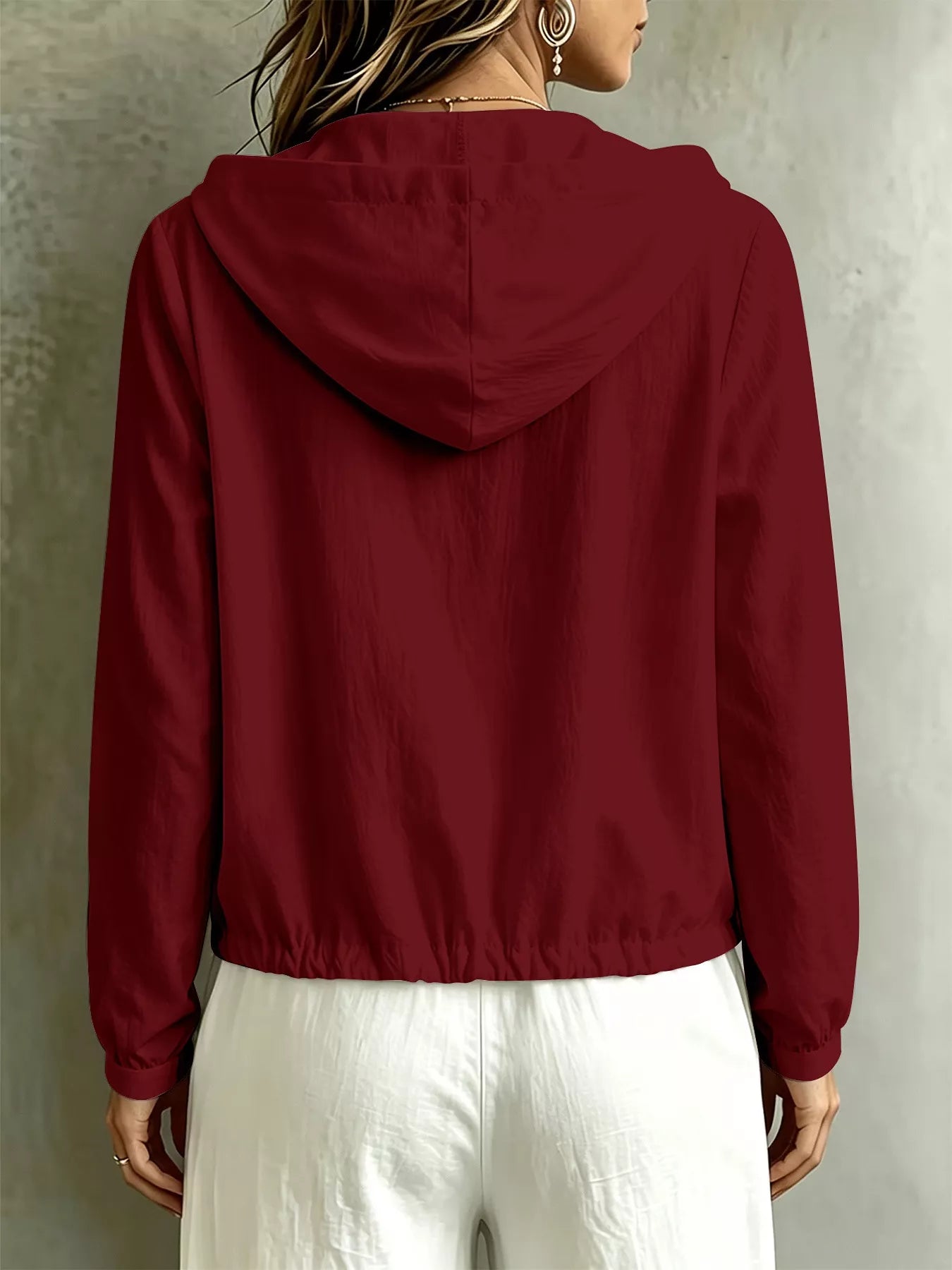 Trendsi Button Detail Long Sleeve Hooded Blouse -