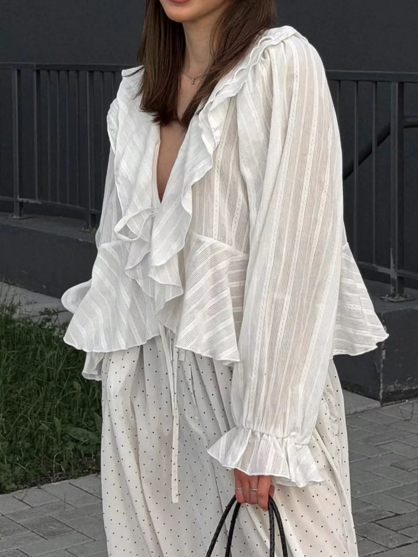 Trendsi Ruffled Striped Flounce Sleeve Blouse -