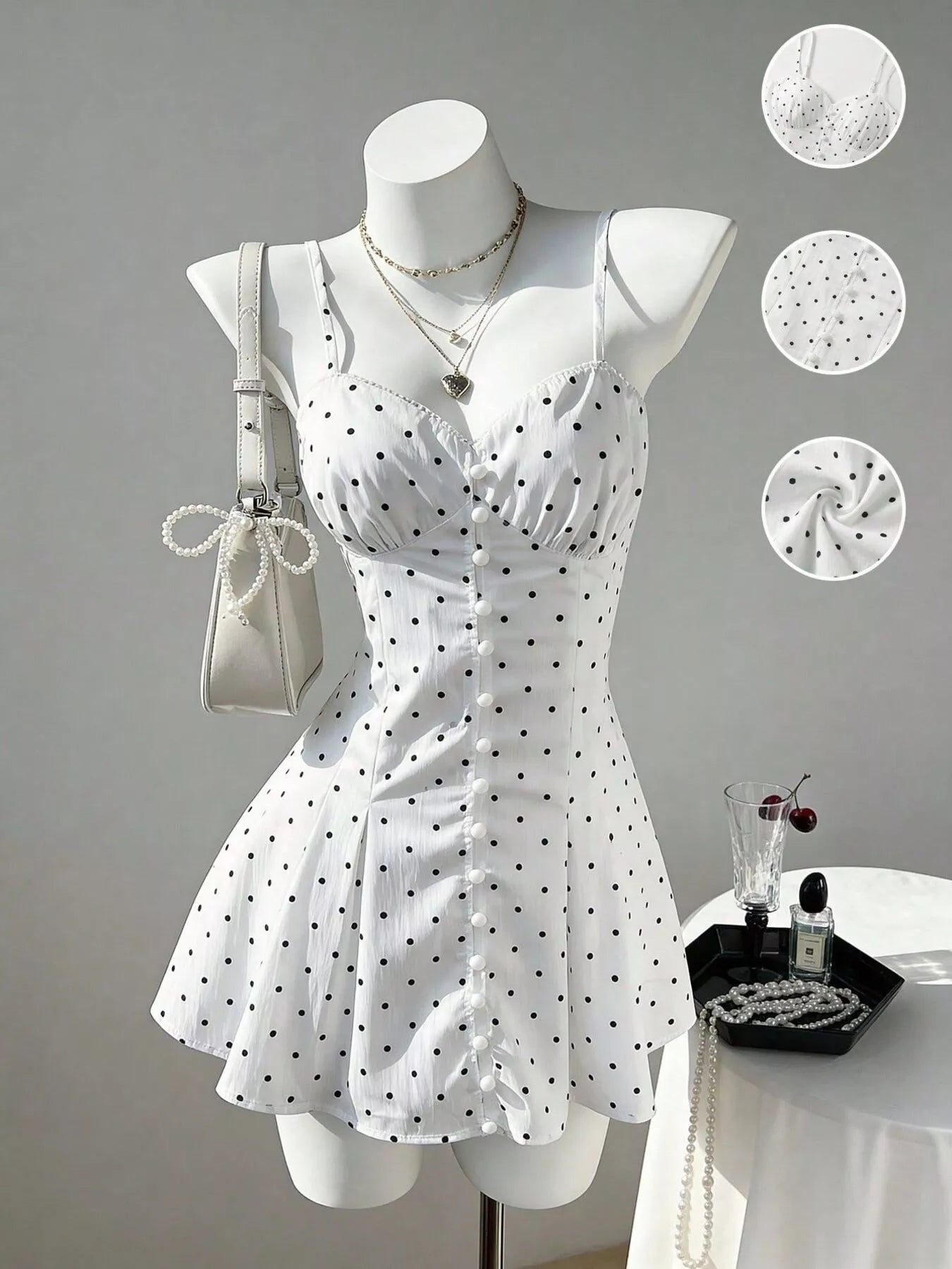 Trendsi Polka Dot Spaghetti Strap Mini Dress -