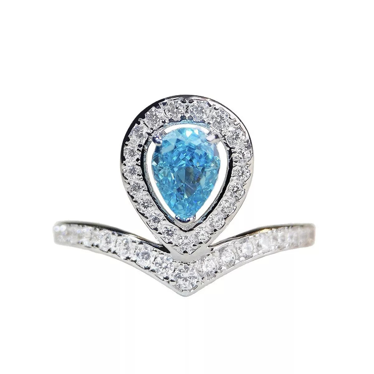 Trendsi 925 Sterling Silver Zircon Teardrop Ring -