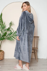 Trendsi Double Take Full Size Pocketed Hooded Midi Lounge Dress -