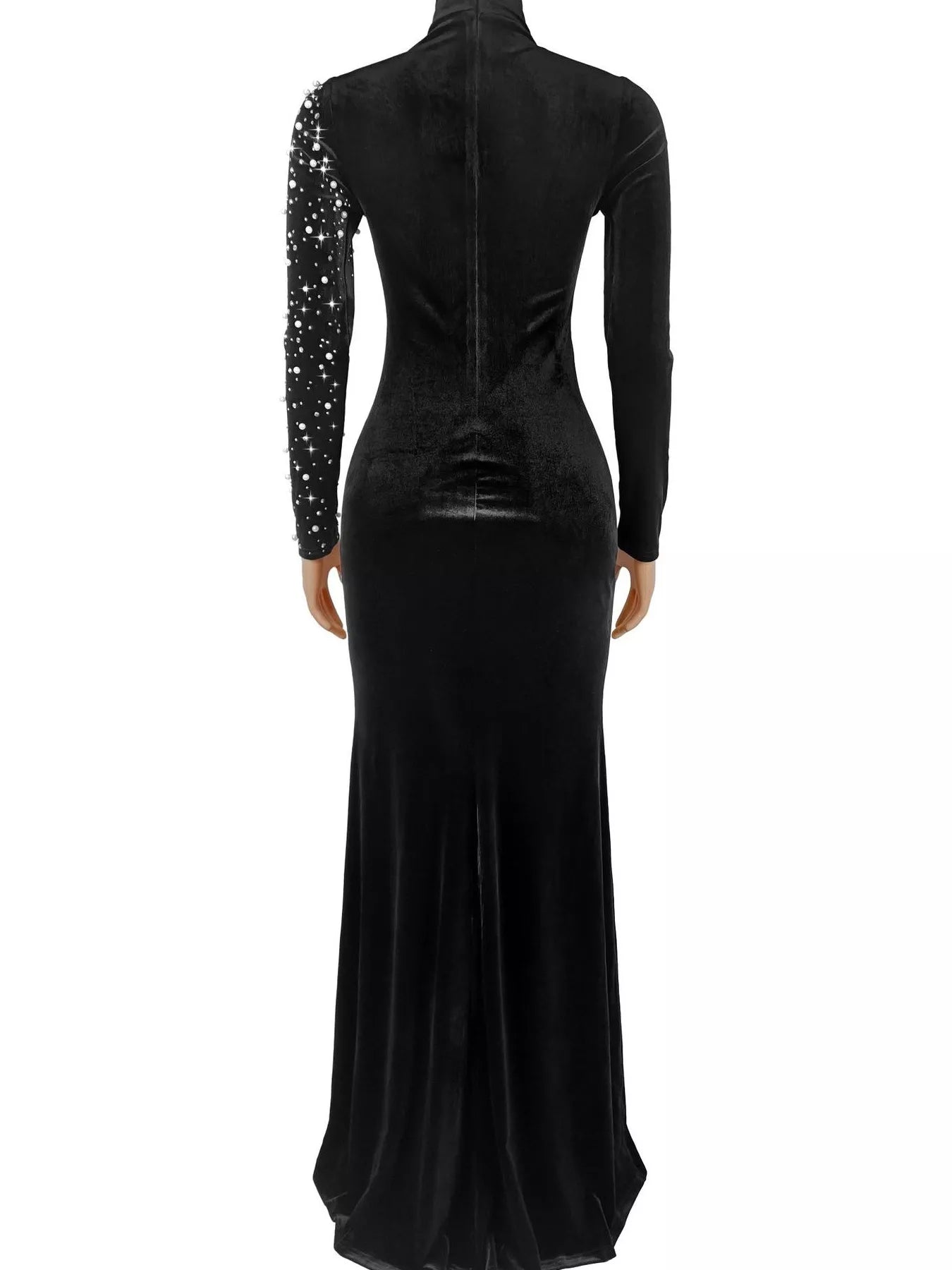 Trendsi Rhinestone Embellished Velvet Mermaid Evening Maxi Dress -