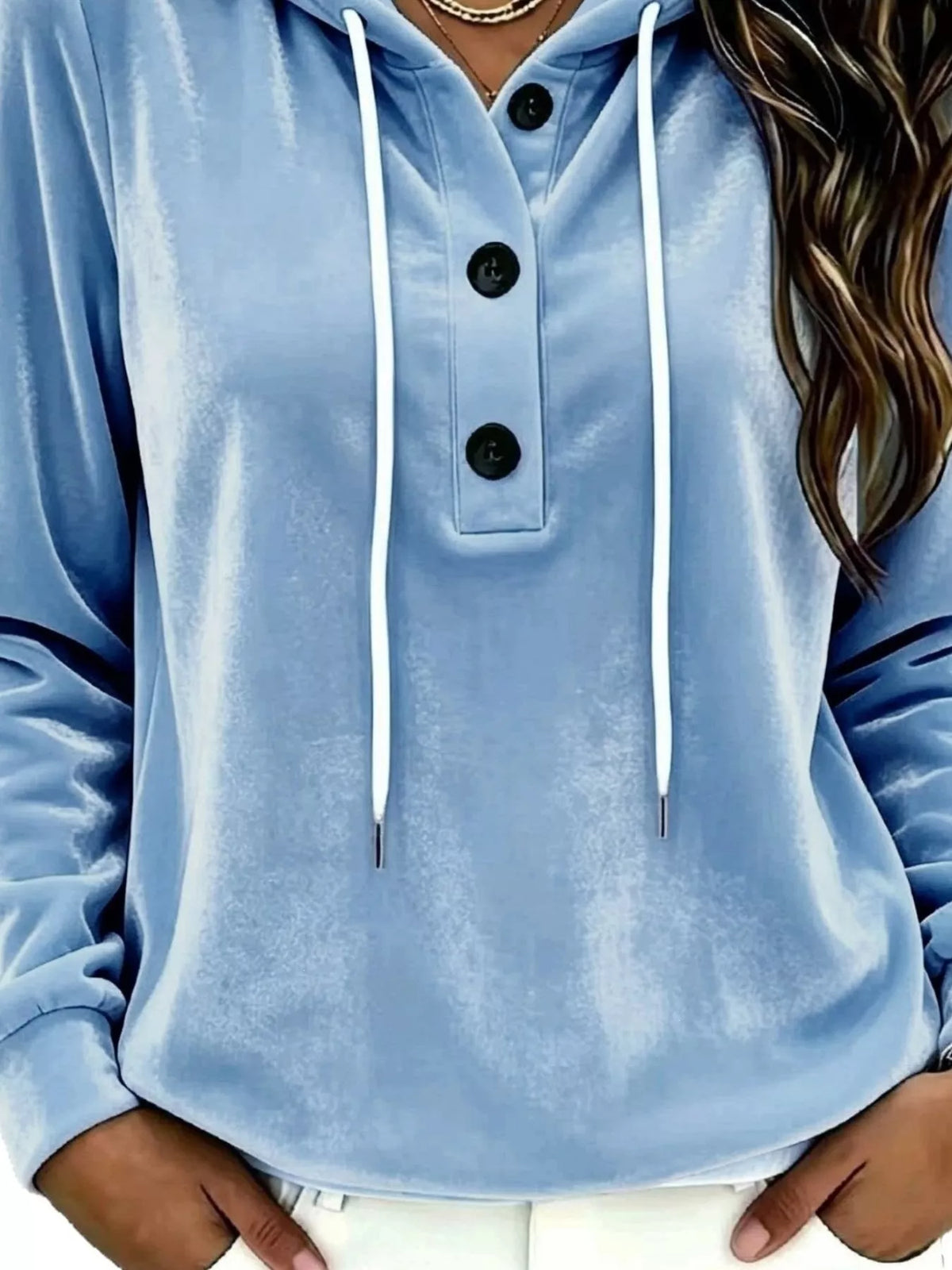 Trendsi Full Size Drawstring Button Detail Hoodie Plus Size -