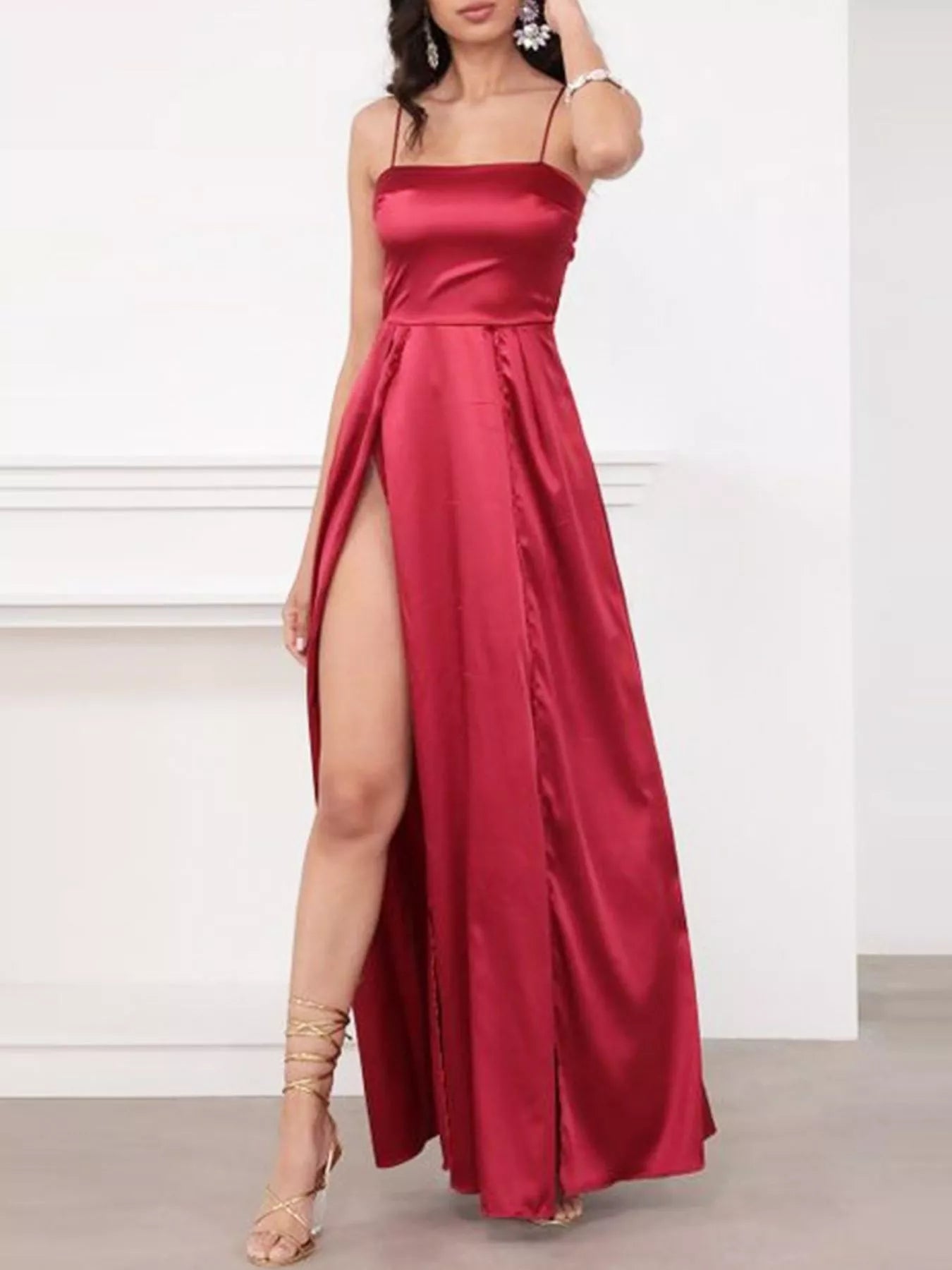 Trendsi Spaghetti Strap High-Slit Maxi Dress -