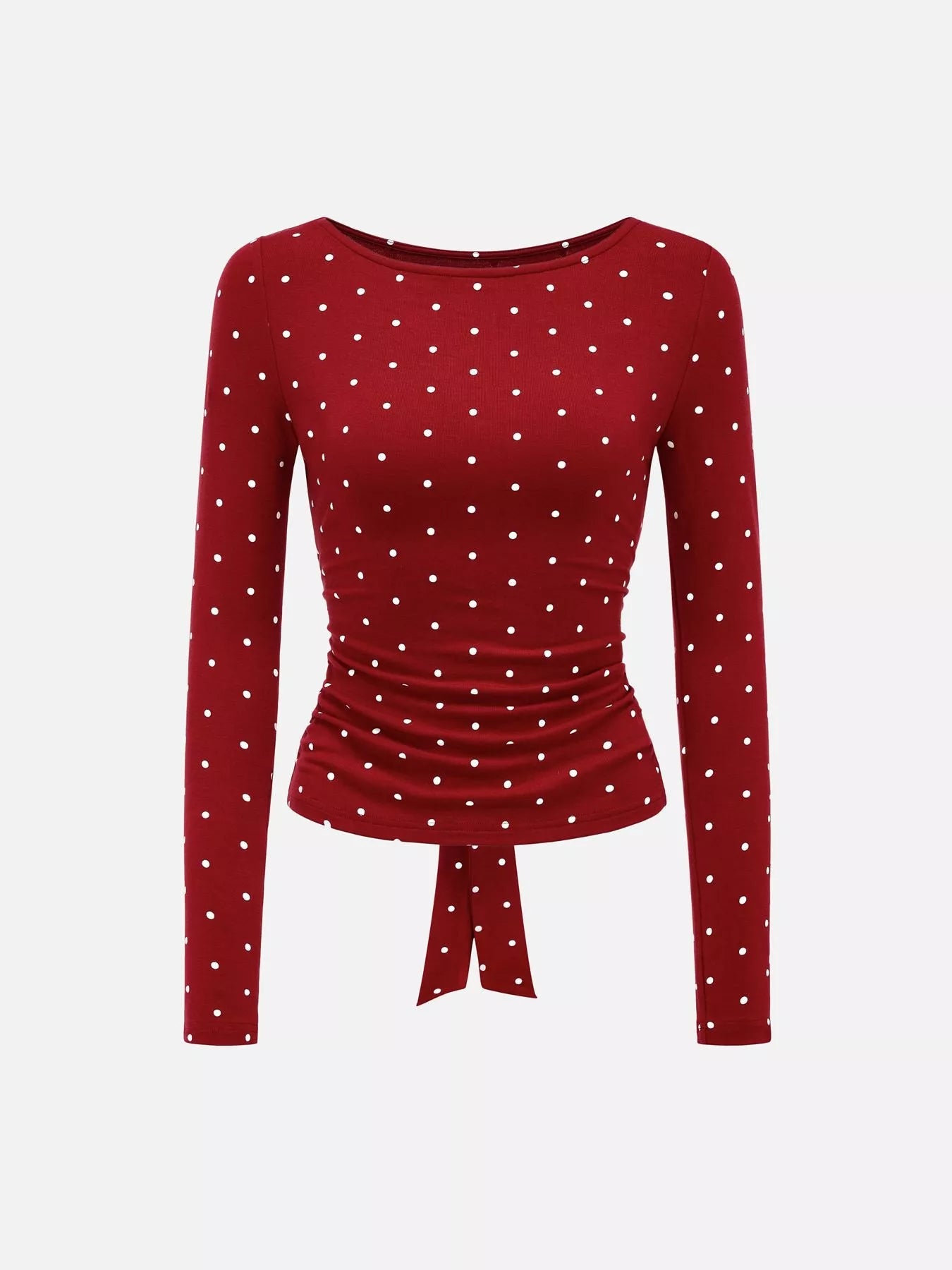 Trendsi Long Sleeve Polka Dot Tie Back T-Shirt -