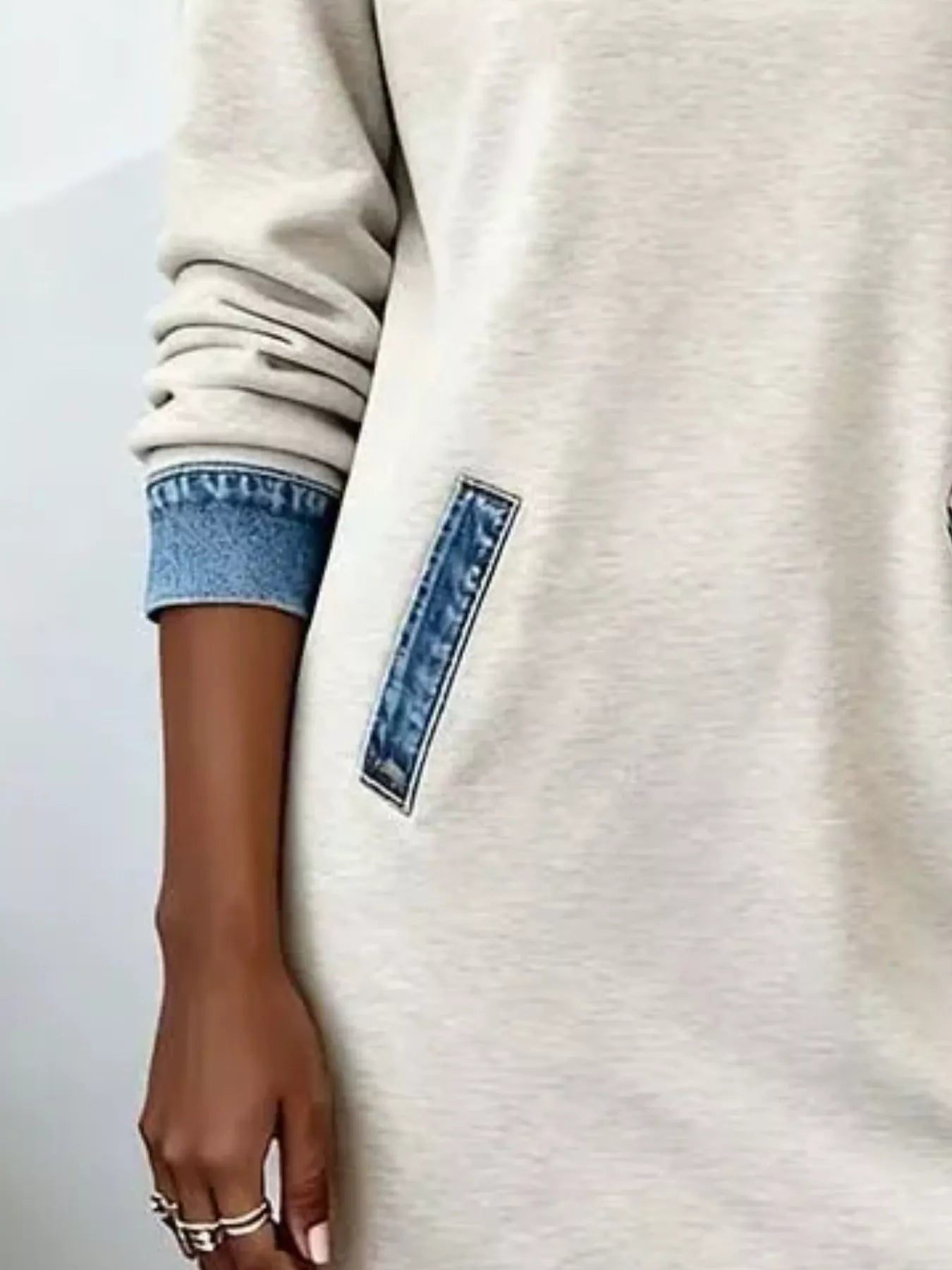 Trendsi Full Size Denim Patchwork Hooded Sweatshirt Dress Plus Size -