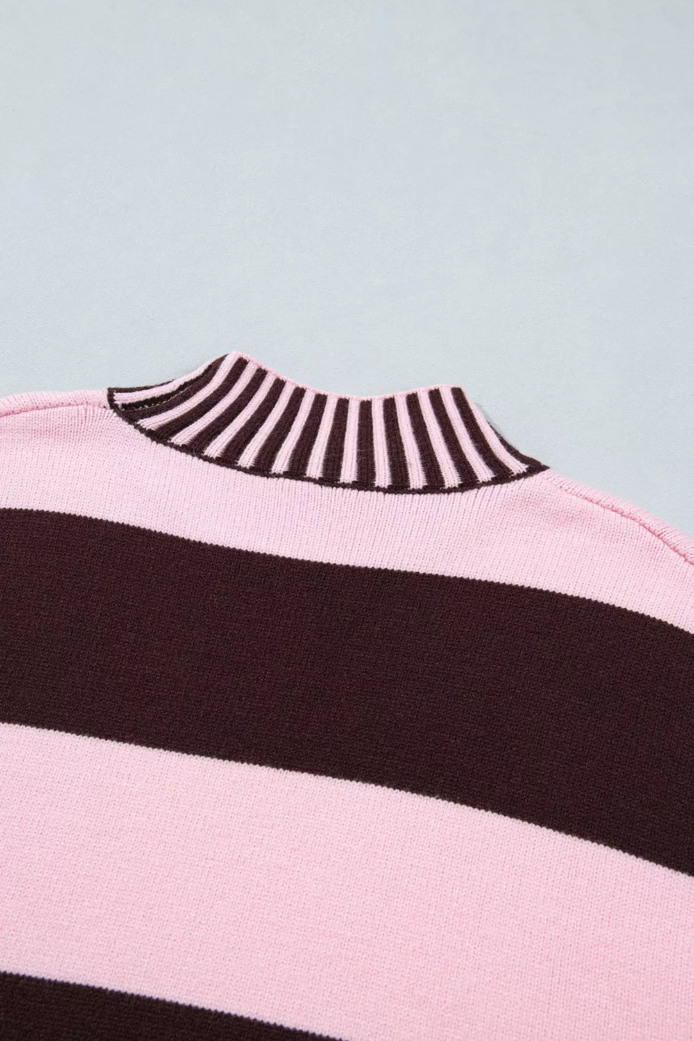 Trendsi Stripe Contrast High Neck Dropped Shoulder Relaxed Sweater -