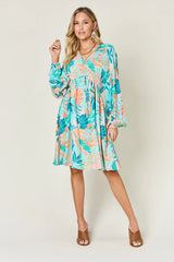 Trendsi Double Take Full Size Printed V-Neck Drawstring Dress -