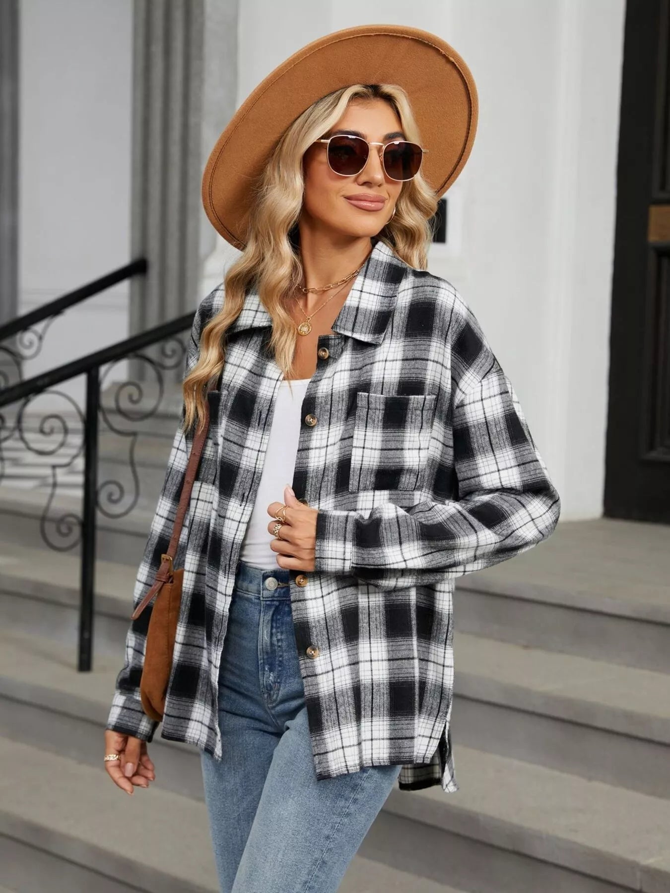 Trendsi Plaid Button Up Shirt -
