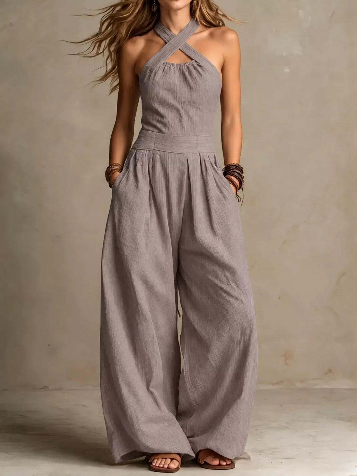 Wide-leg jumpsuit, gray front