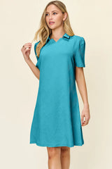 Trendsi Double Take Full Size Texture Collared Neck Short Sleeve Dress -