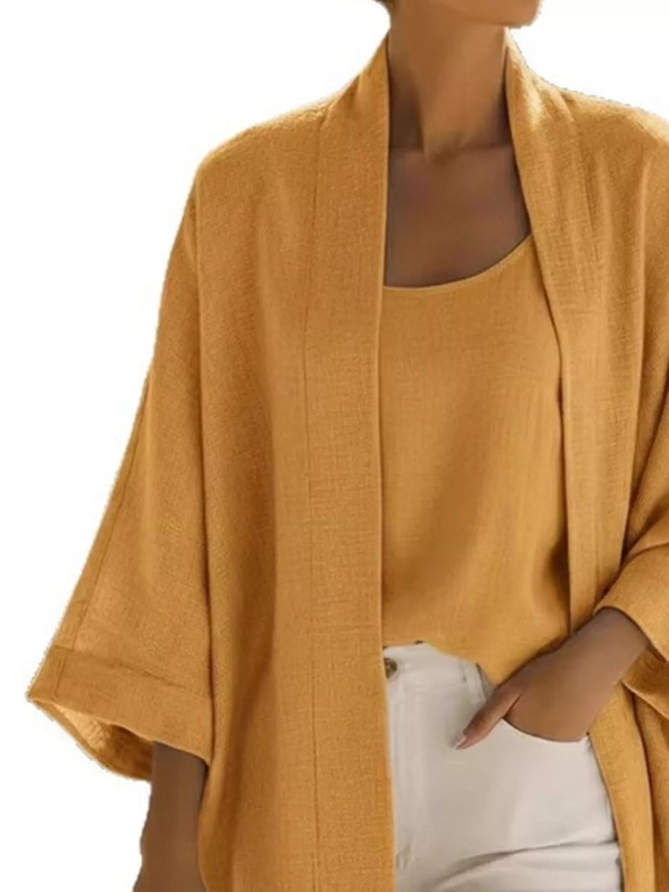 Trendsi Full Size Open-Front Cardigan and Matching Tank Top Set Plus Size -