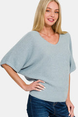 Trendsi Zenana V-Neck Short Sleeve Dolman Sweater -